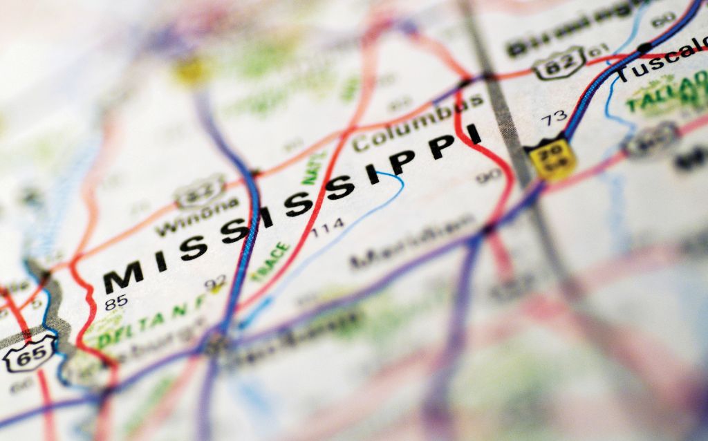 Mississippi marked on a map